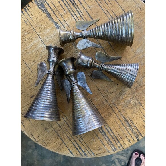 VTG Brass Angels Made India Abstract Angel Candle Stick Candle Holder Set Of 4 - Picture 5 of 7